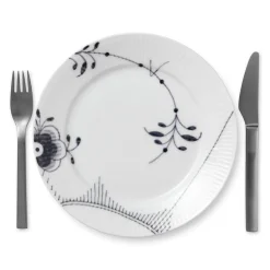 Royal Copenhagen Sort Mega Riflet|Frokost Tallerkener*Sort Mega Riflet tallerken, decoration 2, 22 cm