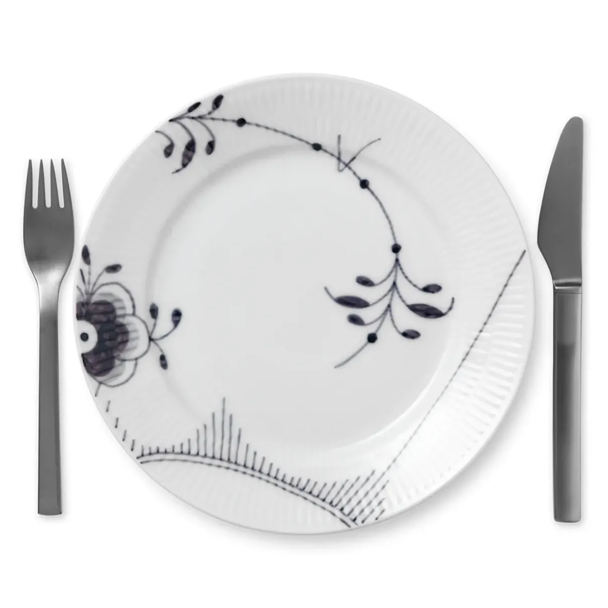 Royal Copenhagen Sort Mega Riflet|Frokost Tallerkener*Sort Mega Riflet tallerken, decoration 2, 22 cm