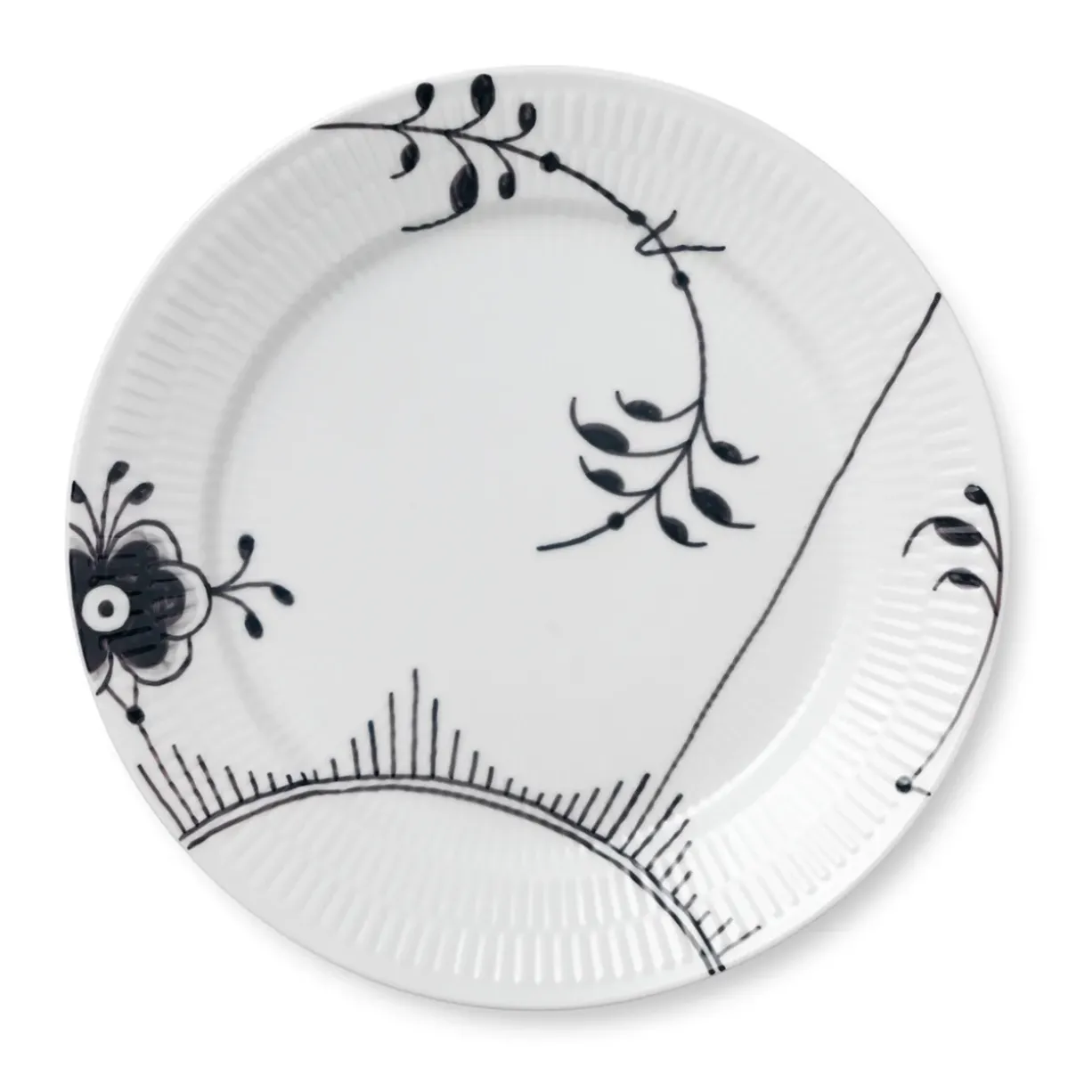 Royal Copenhagen Sort Mega Riflet|Middagstallerkener*Sort Mega Riflet tallerken, decoration 2, 27 cm
