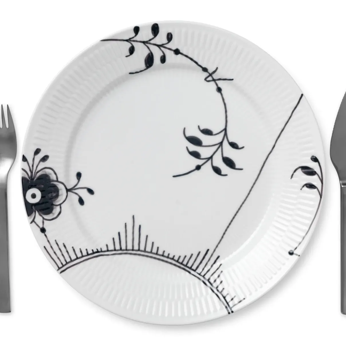Royal Copenhagen Sort Mega Riflet|Middagstallerkener*Sort Mega Riflet tallerken, decoration 2, 27 cm