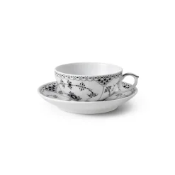 Royal Copenhagen Eksklusive Steldele|Sort Musselmalet Halvblonde*Sort Musselmalet Halvblonde kop med underkop 20 cl
