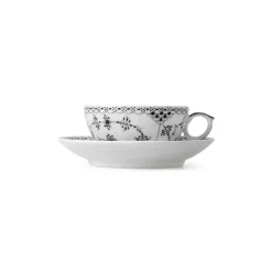 Royal Copenhagen Eksklusive Steldele|Sort Musselmalet Halvblonde*Sort Musselmalet Halvblonde kop med underkop 20 cl